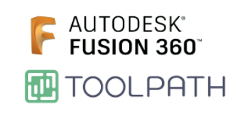 Autodesk Fusion 360 and Toolpath logos on a white background